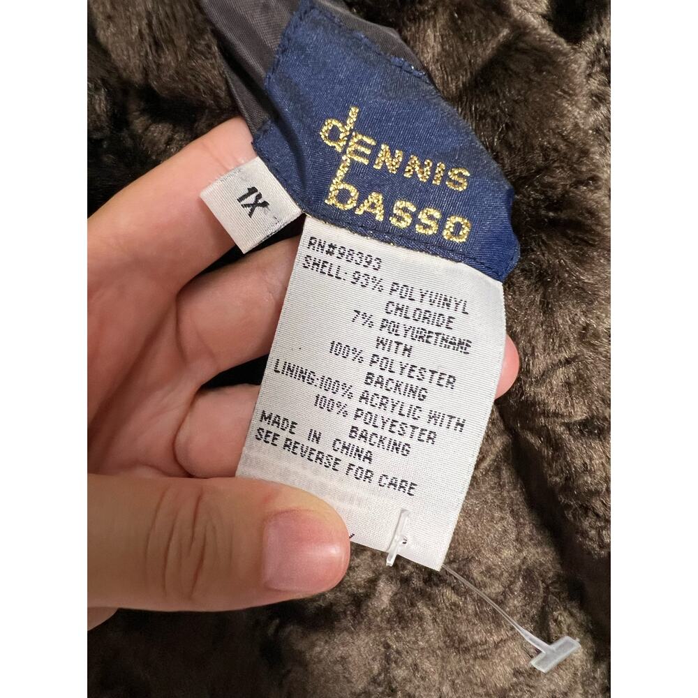 Vintage Dennis Basso Faux Leather Faux Fur Lined Snakeskin Texture Coat Size 1X - Picture 10 of 11